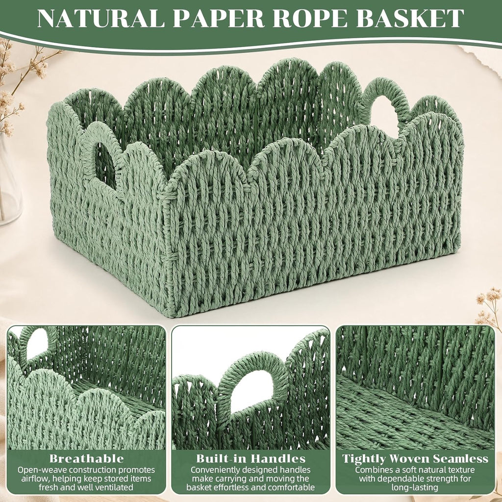 3 Pack Sage Green Paper Rope Baskets