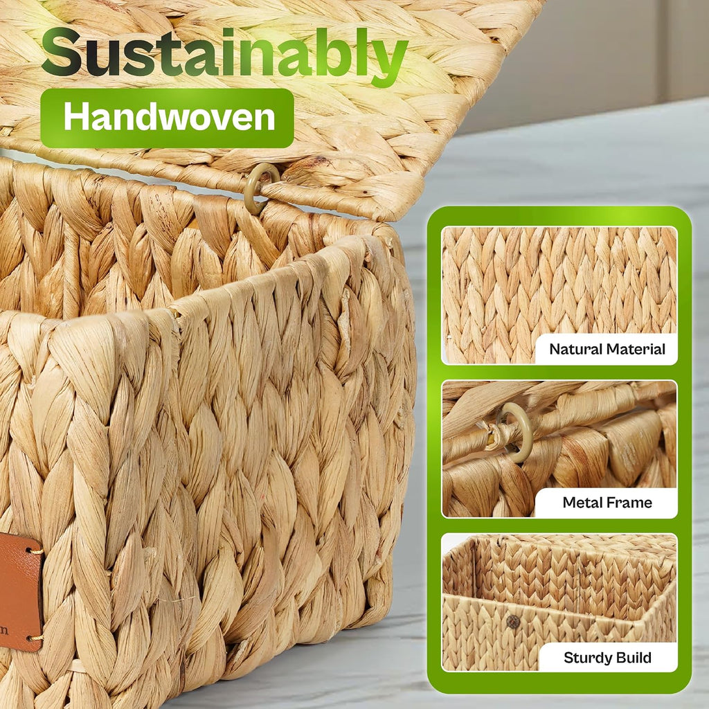 3 Pack Lidded Water Hyacinth Baskets