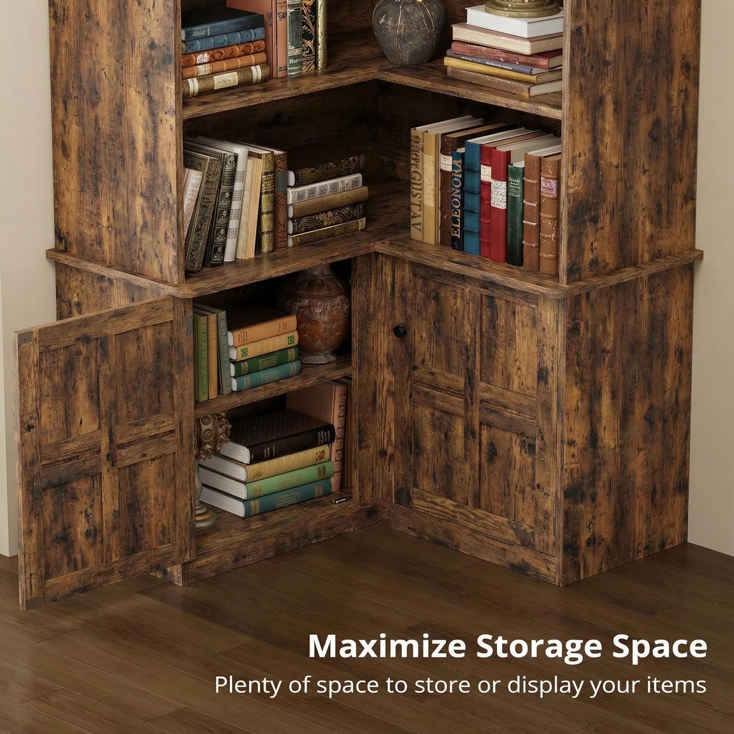 Vintage Brown L-Shaped Corner Bookcase