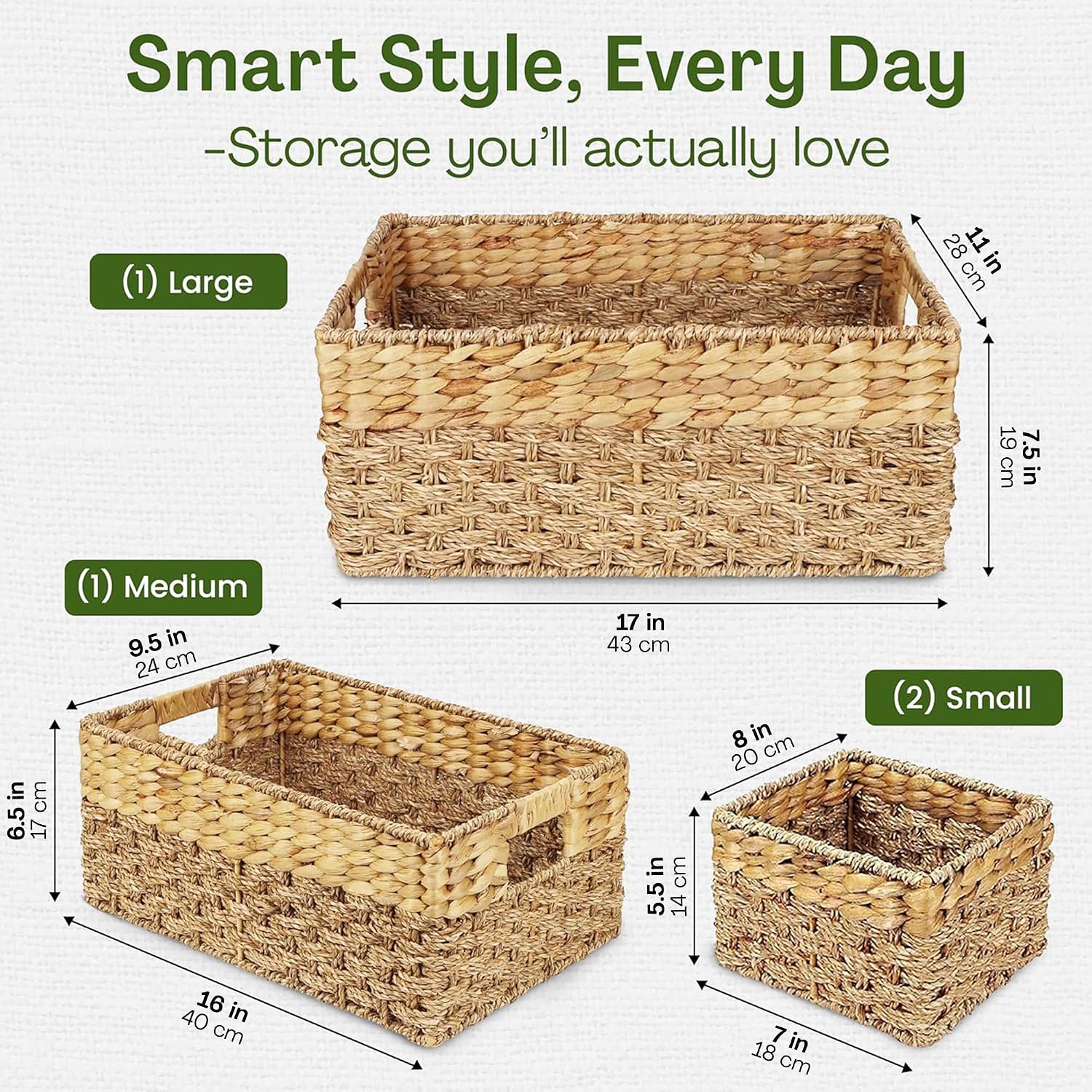 4 Pack Seagrass Hyacinth Nesting Storage Baskets