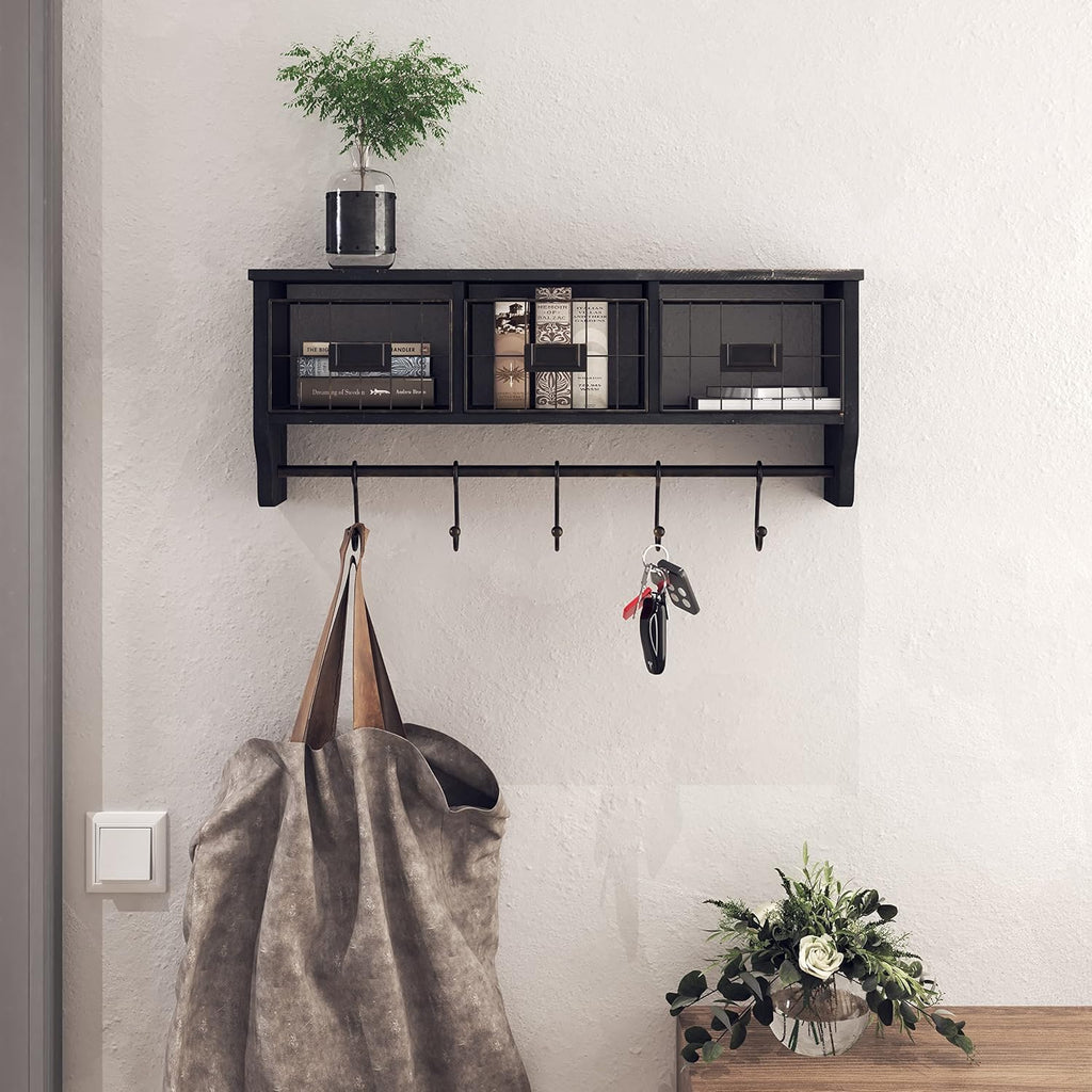 Rustic Blackwash Wood Wall Coat Shelf 24"