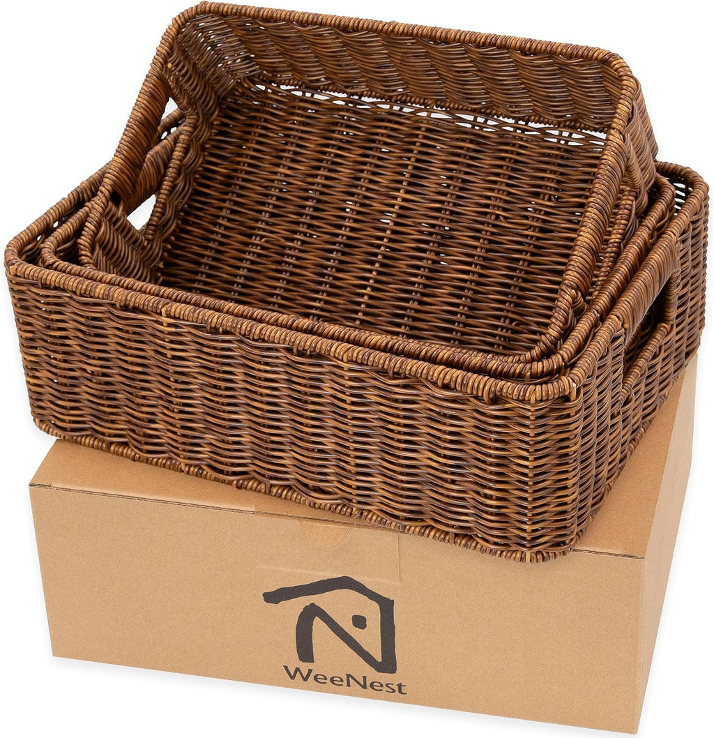 3 Pack Toffee Undershelf Wicker Baskets