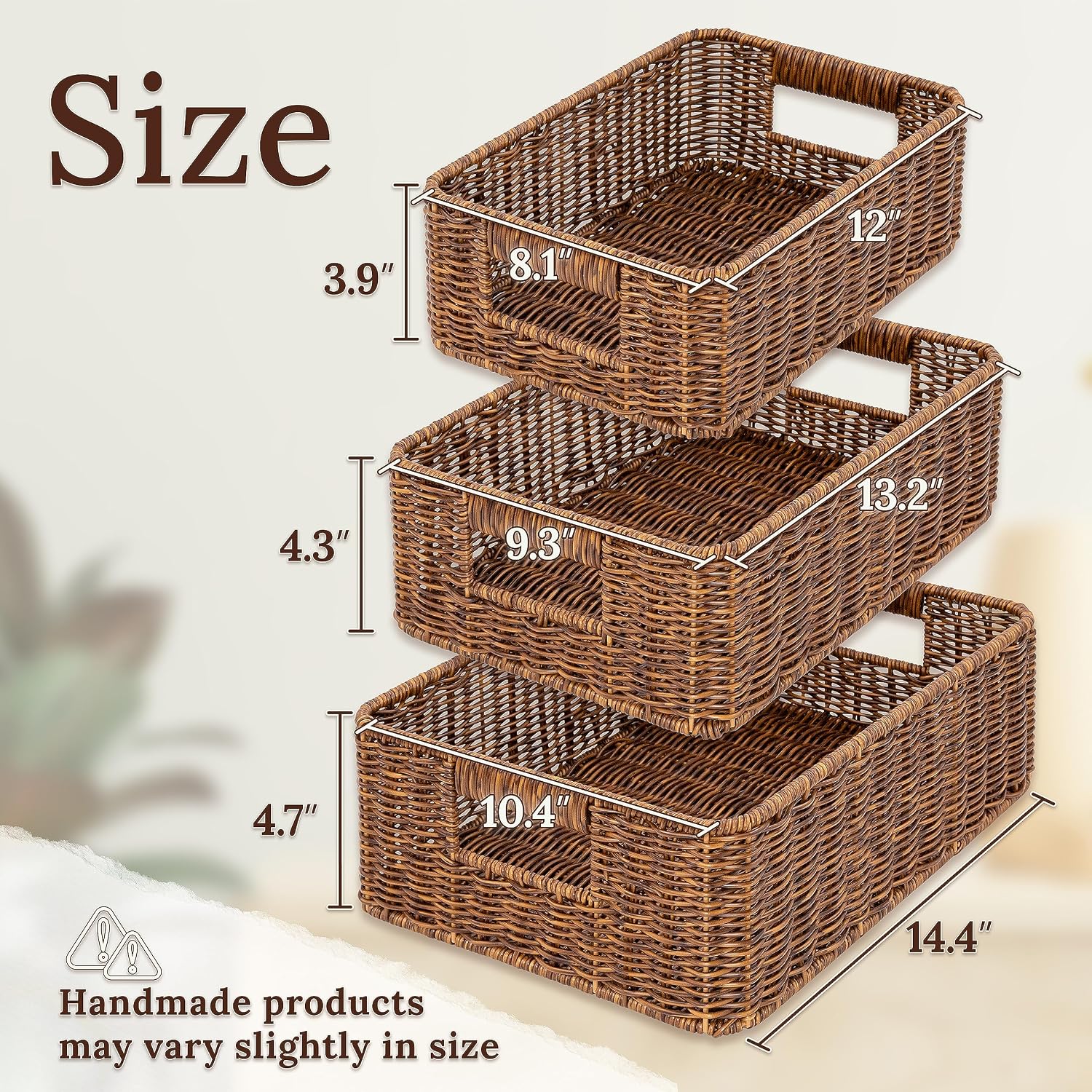3 Pack Toffee Undershelf Wicker Baskets