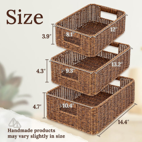 3 Pack Toffee Undershelf Wicker Baskets